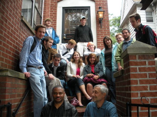 Jazz students and faculty on the steps of Louis Armstrong's house in Queens, NY