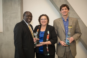 Dr. Jesse Lutabinga, Associate Vice Chancellor for International Education and Devlopment with Dr. Suzi Mills and Mr. Rich Campbell.