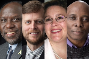 Photo of Dr. Jesse Lutabingwa, Dr. Brian MacHarg, Dr. Suzi Mills and Dr. Chishimba Nathan Mowa.